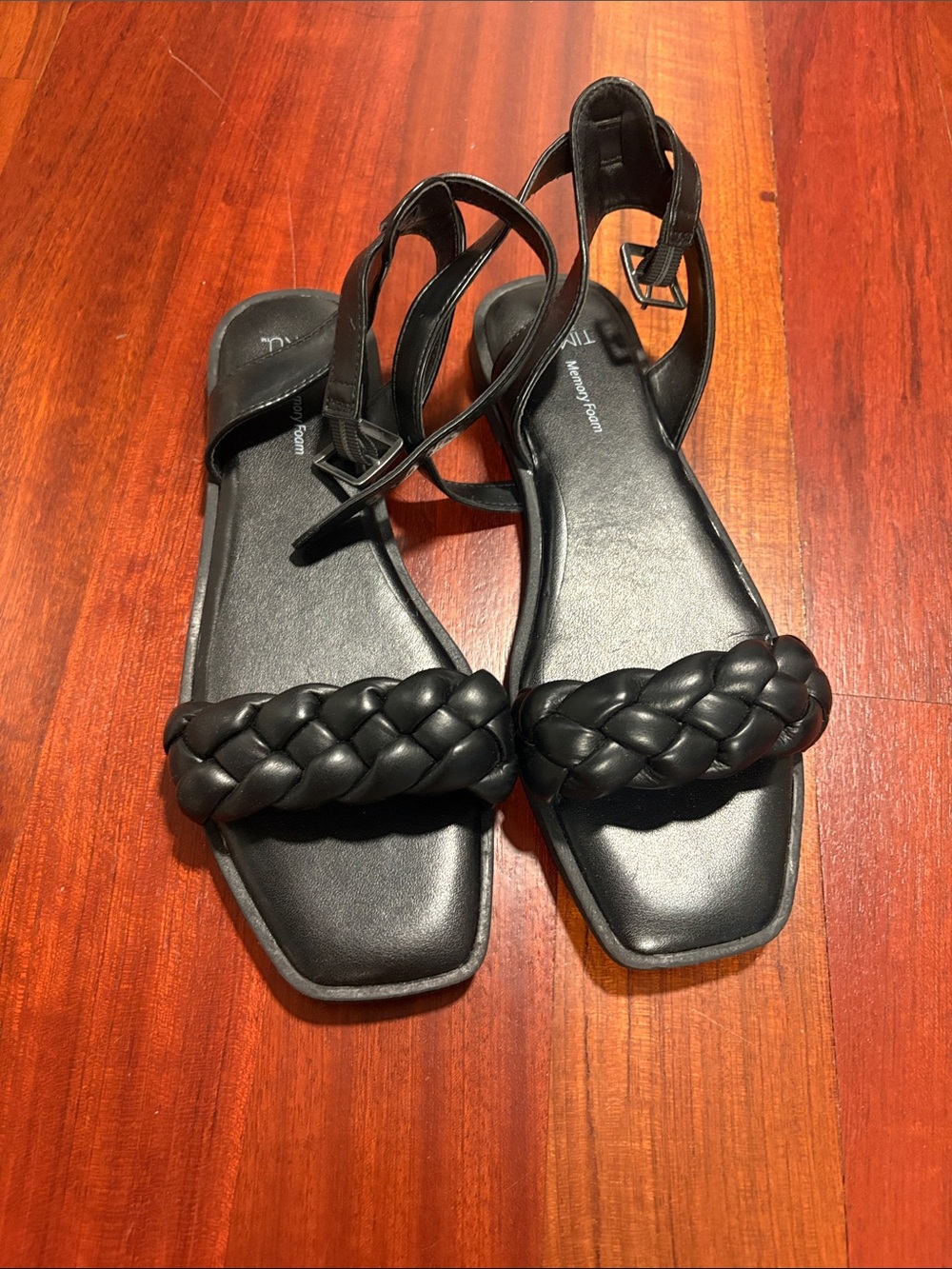 TIME and TRU Black Braided Strap Women's Sandals